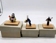 Vintage Japanese Miniature Figures Lot Of 3 Geisha Farmer Musician