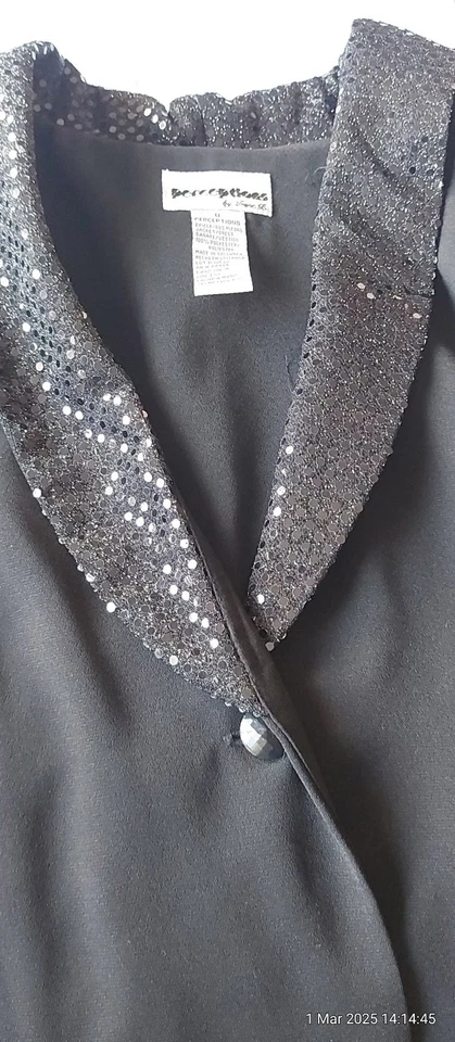 Perceptions Black Seaquin collar cuff Stylish Party Long Coat NEW Size 6/8 - Image 4 of 4