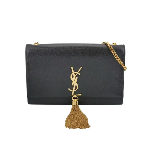 Authentic YSL Saint Laurent Kate Medium Tassel Bag Black Suede Gold Crossbody