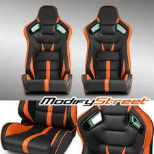 [Noen Racer Series]Reclinable Univeral PVC Racing Seats Pair Black+Orange
