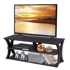 3-Tier Steel Wood TV Stand Media Console Storage Cabinet 115x40x45cm Black Metal
