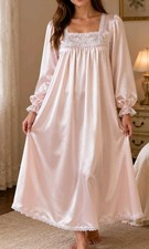 Vintage Nicole Union Made USA Pink Satin Nightgown Lace Cottagecore Coquette M-L