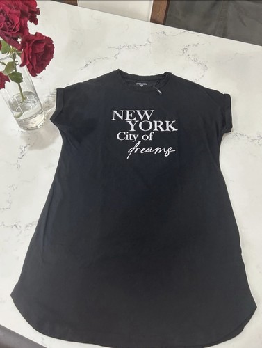 Chicoree Graphic T-Shirt Mini Dress Womens S Black New York City Of Dreams NWOT