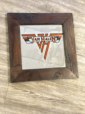 Vtg 1970's blk red Van Halen Mirror Fair Carnival Prize Approx. 17" x 17" Framed