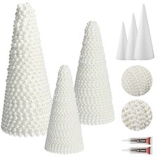 3 Set Christmas Tabletop Tree Crafts Kits DIY Foam Cone Tree Centerpieces White