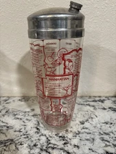 Irvinware Glass Cocktail Recipes Drink Mixer w/Stainless Steel Pour Lid USA