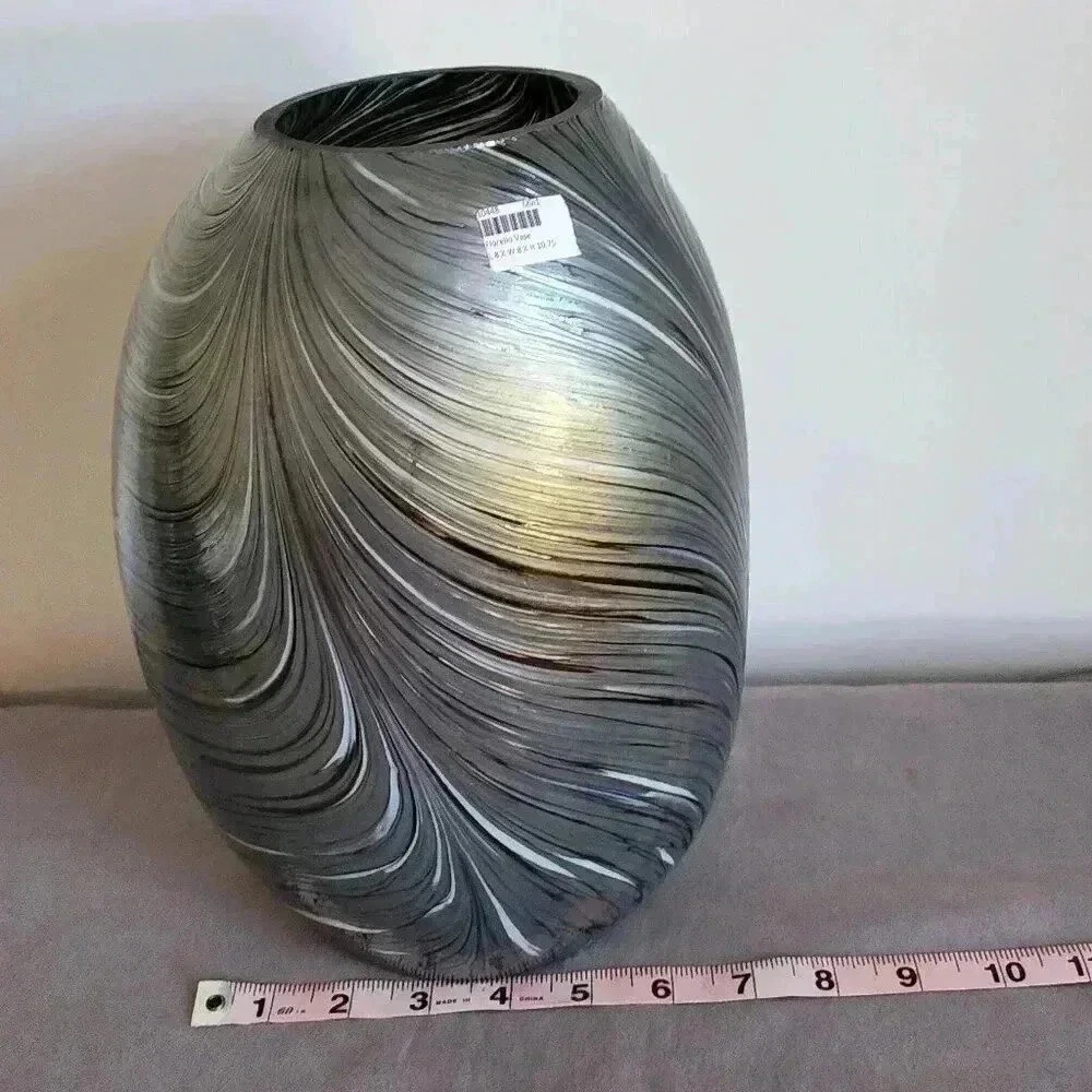 Fiorello Vase Silver Gray White Swirls Art Glass Home Decor Accent Piece