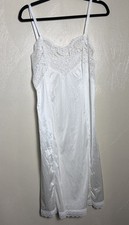 Vtg Floral Fairy Lace Satin Babydoll Slip Dress Size 36 White Romantic Coquette