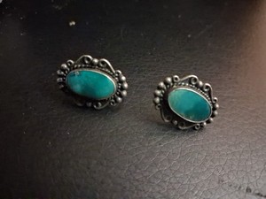1930s-1940s Vintage Tourquoise Sterling Silver Ear Rings