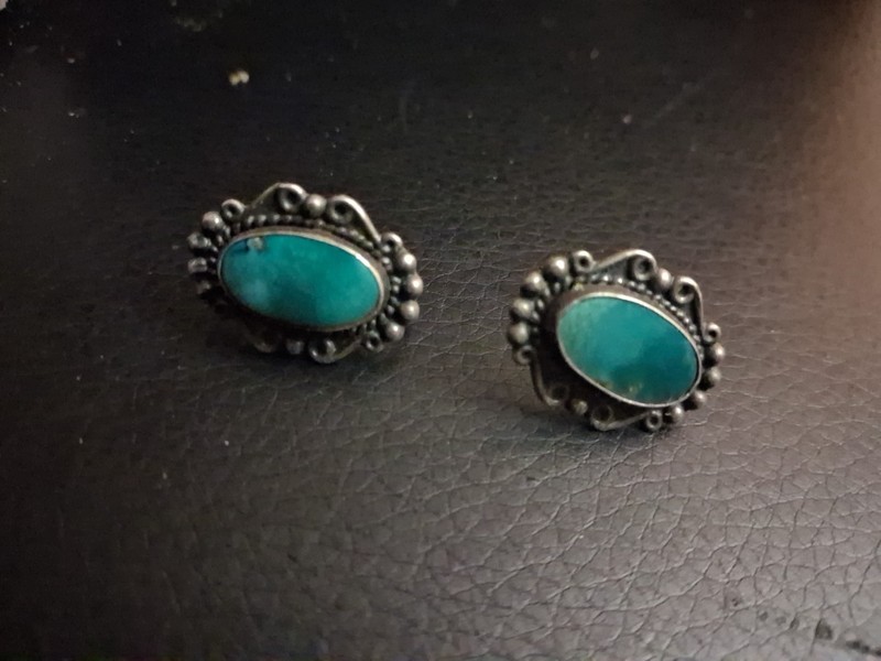 1930s-1940s Vintage Tourquoise Sterling Silver Ear Rings