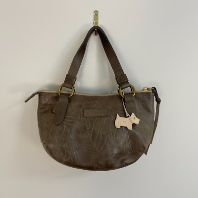 Radley Bag Handbag Shoulder Brown Grey Floral Embossed Pattern Small  Leather Zip UK
