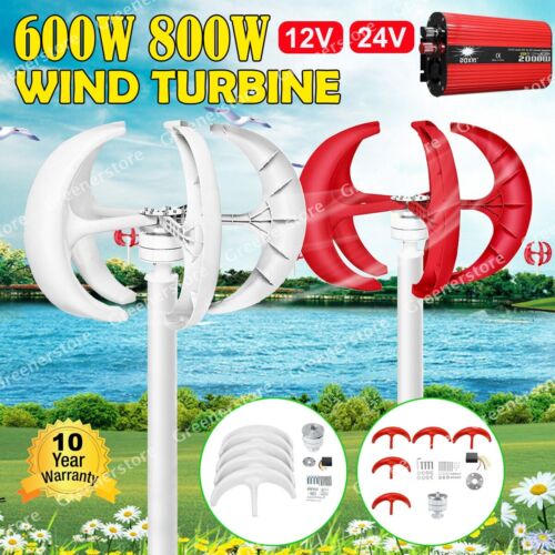 600W 800W Lantern Wind Turbine Generator 5 Blades Charger Controller 12V 24V Kit - Afbeelding 1 van 17
