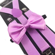 Lavender Purple Clip on Bow-Tie & Suspender Set Tuxedo Wedding Formal Prom 