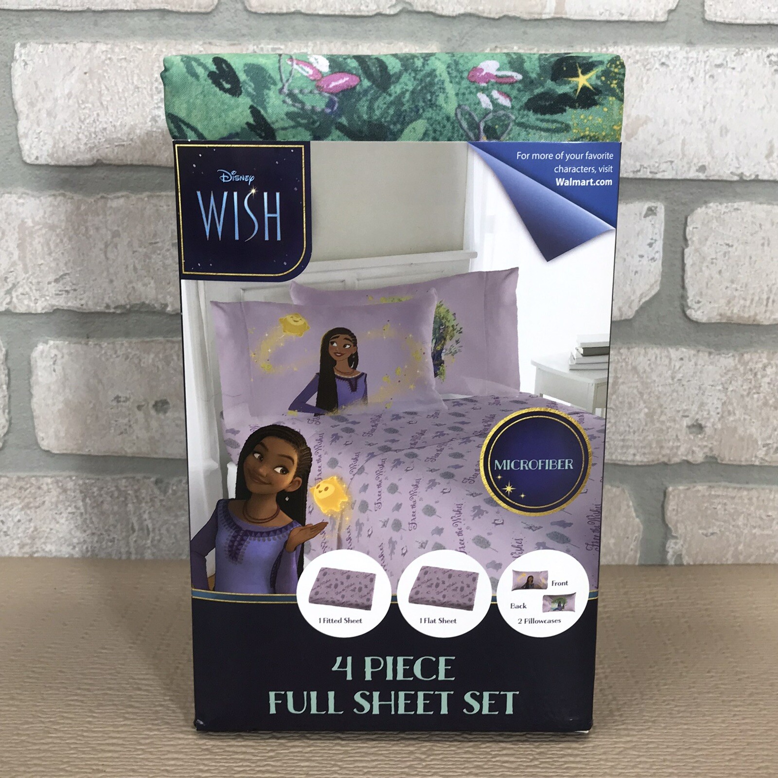 DISNEY WISH 4 PIECE FULL SHEET SET  Fitted & Flat Sheets + 2 Pillow Cases