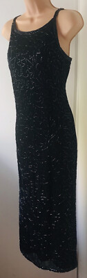 Größe 12 Richards Vintage 1980er dunkelblau Perlen handgefertigt Abendkleid neu mit Etikett