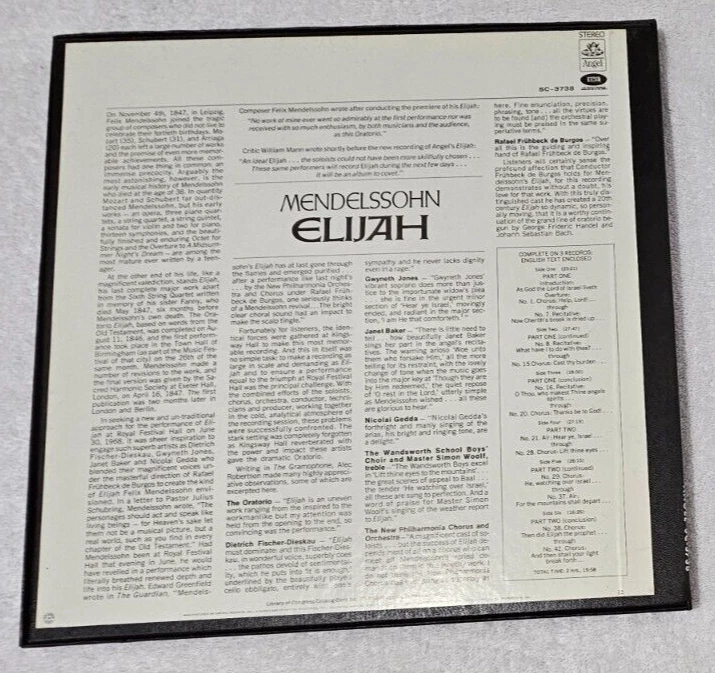 Mendelssohn Elijah Rafael Fruhbeck De Burgos Angel 3 LP Set Stereo SC-3738 NMC - Image 2 of 4