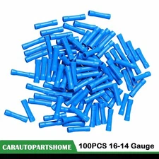 16-14 AWG Gauge Ga 100PCS Blue Car Audio/Alarm Wire Butt Connector Terminal