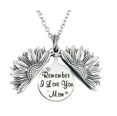 Stainless Steel Opening Sunflower Remember I love You Mom Mothers Day Necklace