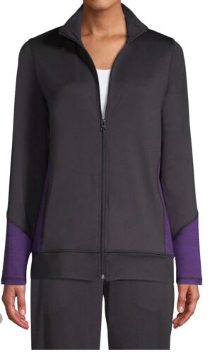 St John's Bay Active Knit Midweight Black/Purple Med Track Jacket NWT Retail $37
