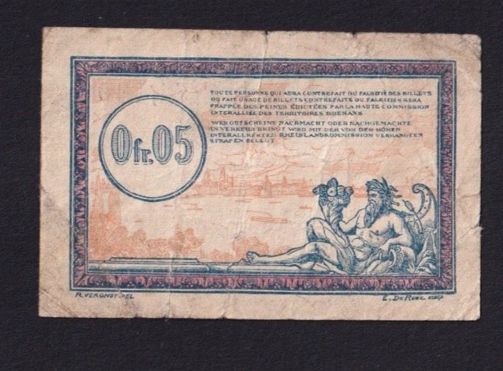 France  0,05 Franc  1923  P-R1   Ruhr/Germany ,occupied German Territory,VG - Image 2 of 2