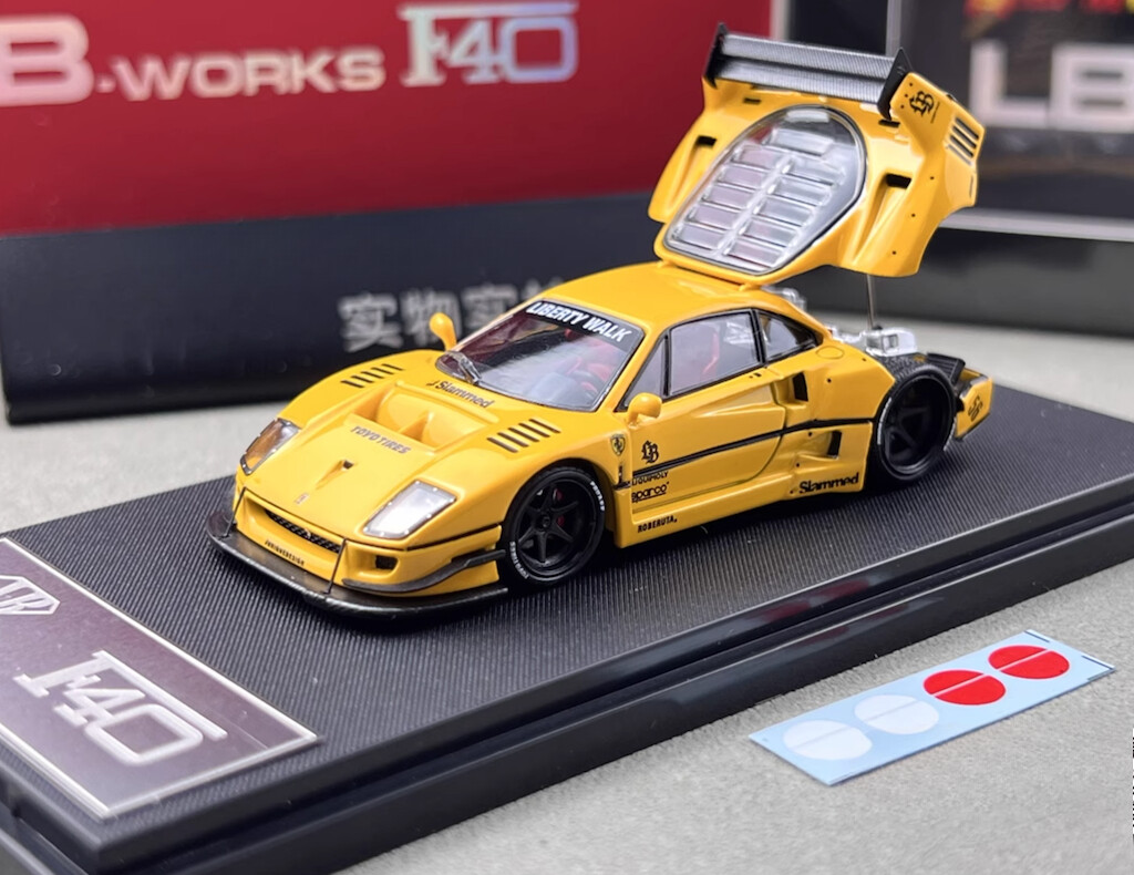 1:64 LBWK Racing Yellow F40 Diecast Sports Car Model Display
