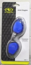 Athletic Works Adult  Swimming Googles Silver Flex Frame Blue Lens New