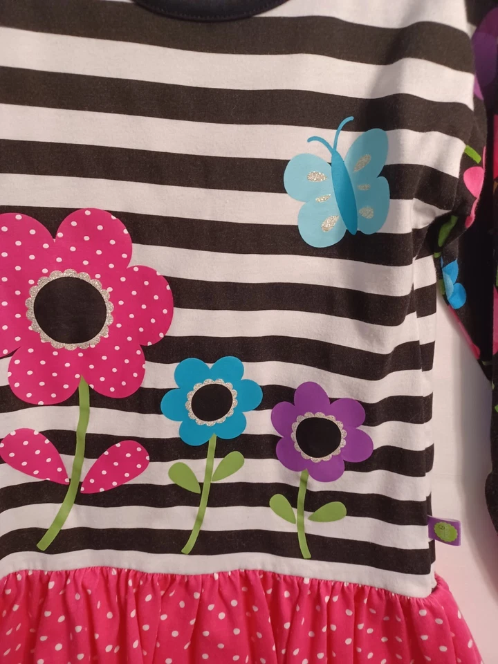 DOLLIE AND ME Girls SZ 7 Black/Pink/White Graphic Flowers Casual Dress Was $36 - Image 2 of 4