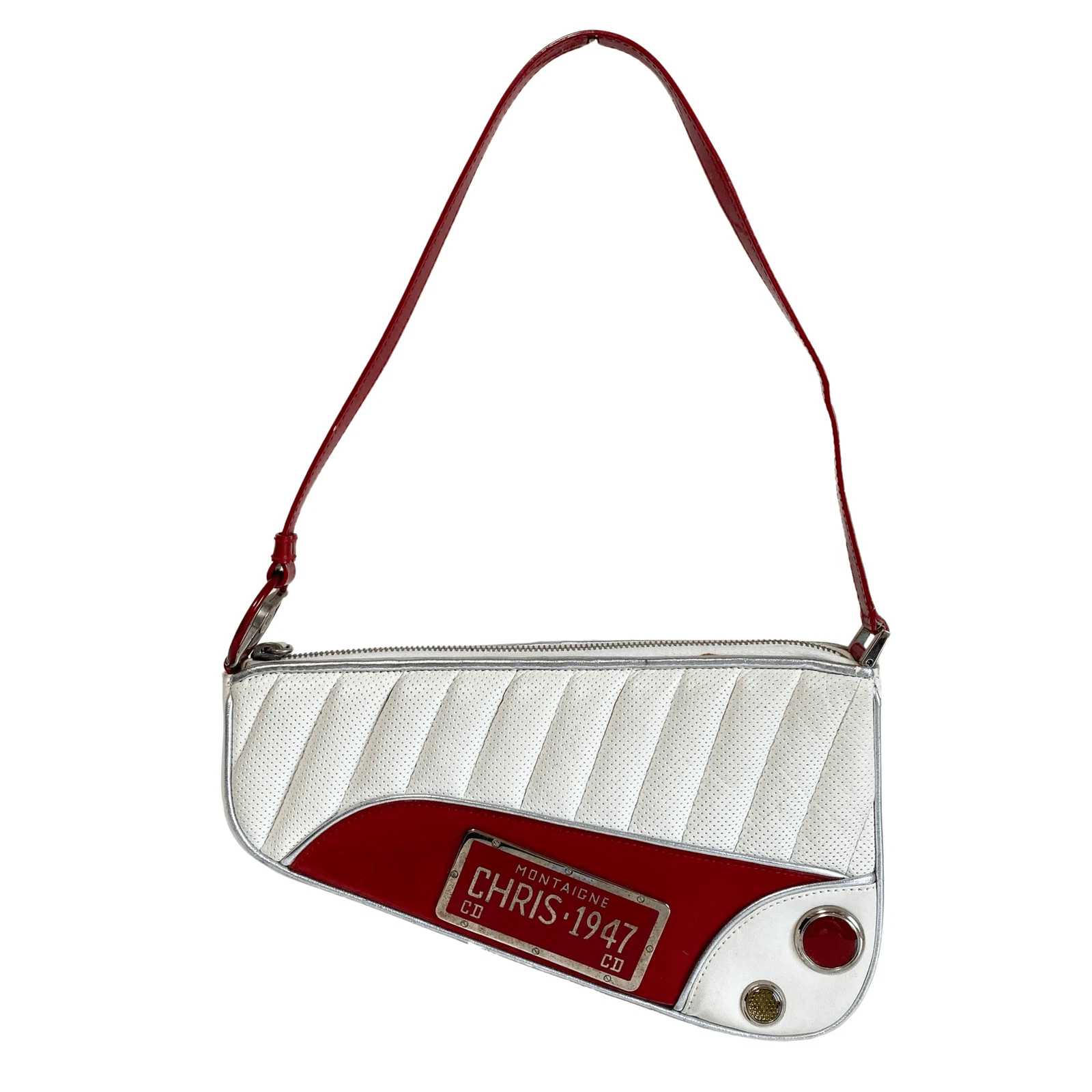 Sac à main DIOR édition limitée Chris Cadillac Montaigne cuir blanc/rouge