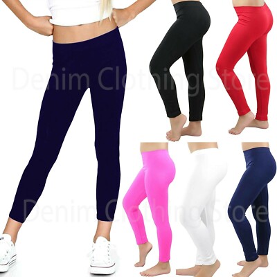 Girl's Kids Full Length Leggings Seamless Basic Plain Kids Pants Dance Trousers 