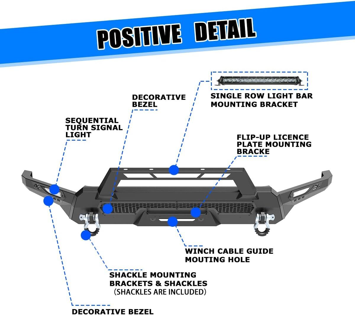 Steel Front Bumper For 2016-2023 Toyota Tacoma w/Turn Signal Light+D-Rings Black