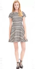 Banana Republic Print Jacquard Fit-and-Flare Dress Black Cream Size 12 $158 NWT