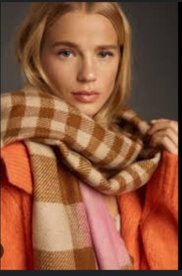 Anthropologie NWT Maeve Women's Plaid Blanket Long Scarf Pink  80'' x 28