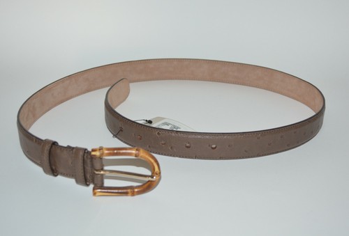 NWT GUCCI MENS OSTRICH LEATHER SILVER HARDWARE BAMBOO BELT SIZE 80 32 - Picture 6 of 7