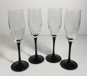 Arcoroc France Champage White Wine Flutes Glasses Black Stem Clean Set Of 4 Ebay