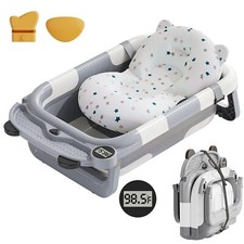 Collapsible Baby Bathtub for Newborn with Real-time Temp Monitor  Soft Floating