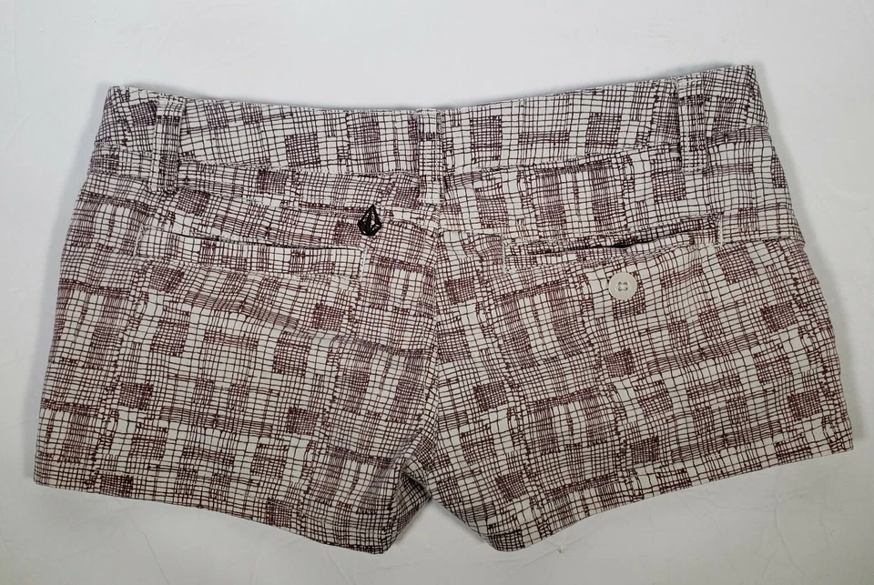 Volcom Size 1 Short Shorts Womens Modern Plaid Flat Front Pockets Purple White - Image 2 of 4