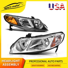 Headlights Assembly for 2006-2011 Honda Civic 4-Dr Sedan Chrome/Black Housing