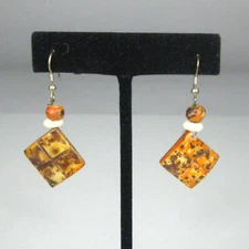 Women's Earrings 2 In Dangle Brown Plastic Orange Speckled Fashion Hook Pierced