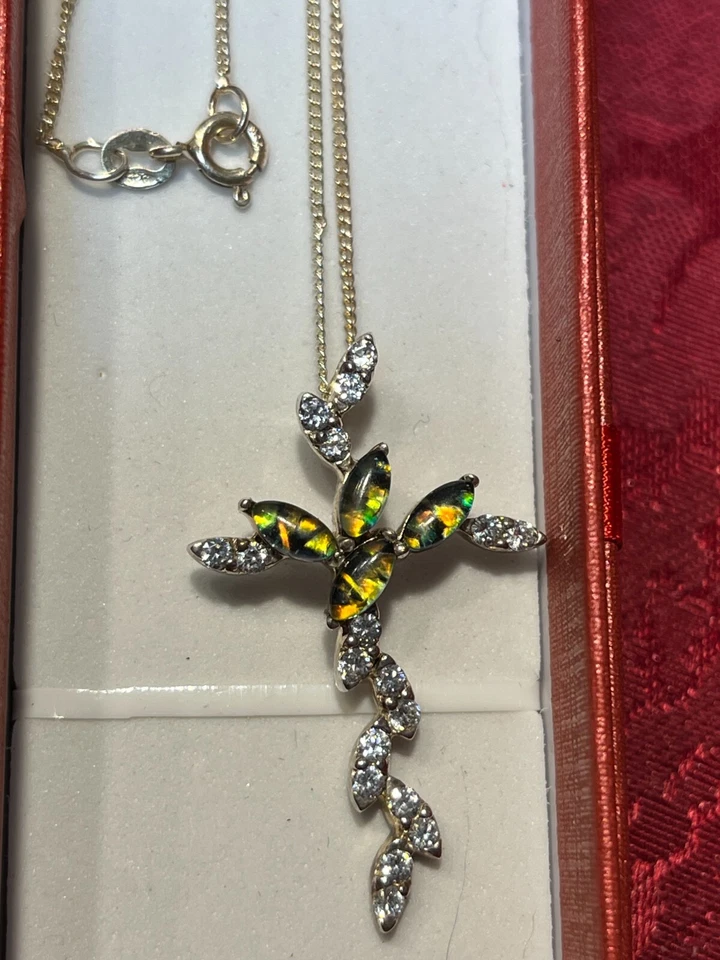 Винтажный навахо серебро 925 красивый крест RC CZs и мистический кварц 1 1/2T - Изображение 2 из 4