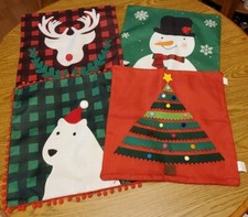 NEW Set of 4 Christmas Pillowcovers with 3D Embellishments:bear, deer, tree