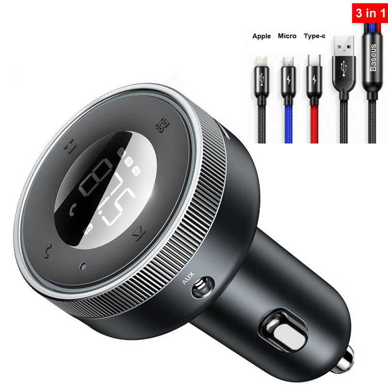 Baseus Car Bluetooth 5.0 Wireless FM Transmitter Dual USB QC3.0 Charger