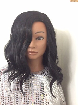 Short Straight Angled Cut Bob Lace Hair Part Heat Safe Synthetic Wig Jet Black