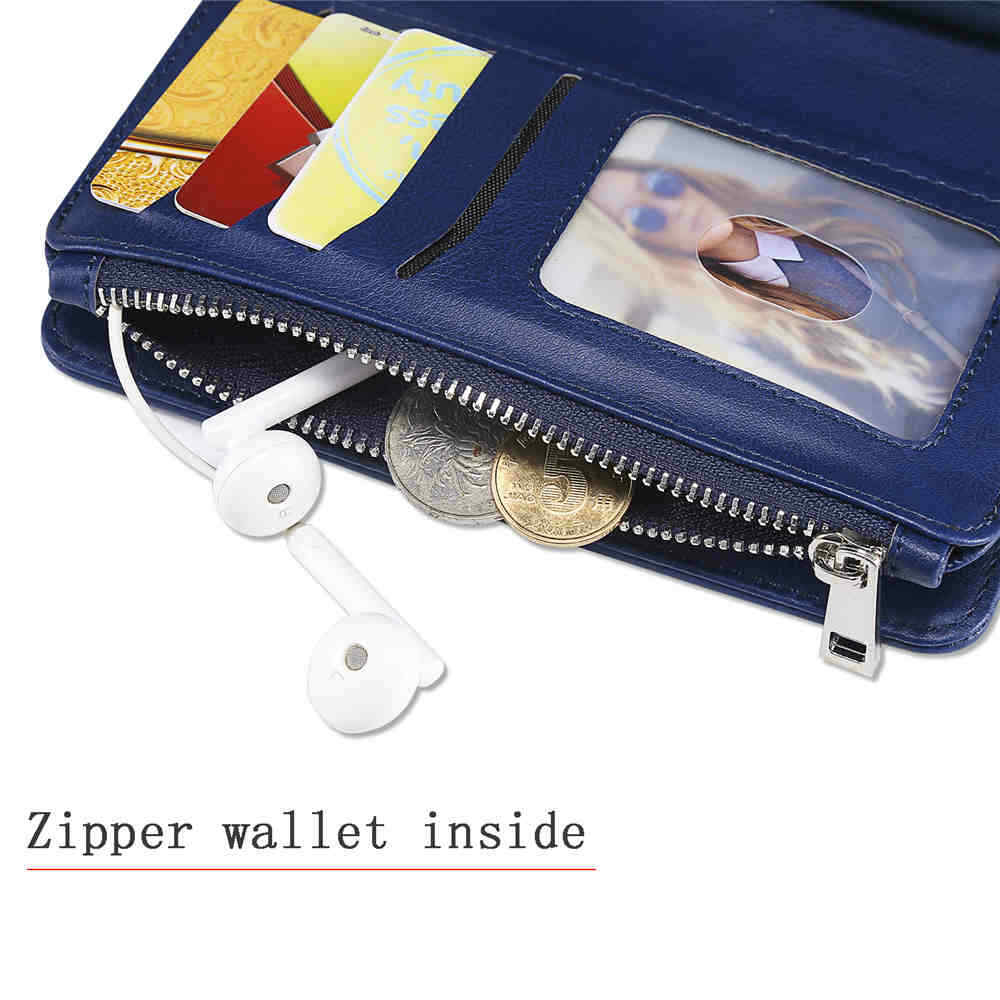 IPhone 8 Plus / 7 Plus Case - Detachable Folio Flip Wallet Phone Case - Custodia Classica Rimovibile Per Telefono A Portafoglio, 7 Scomparti Per Carte, 2 Tasche Per Denaro, Chiusura - Foto 6