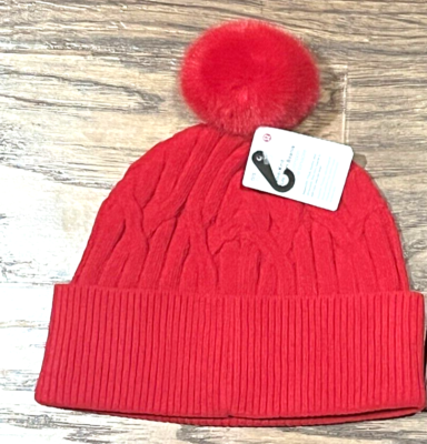 NEW Lululemon Women's Cable-Knit Pom-Pom Beanie Dark Red One Size