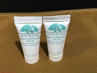 2 x Origins Make A Difference plus + rejuvenating serum 5ml each FREE Makeup Bag
