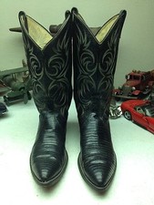 DAN POST WESTERN DISTRESSED MADE IN USA VINTAGE BLACK LEATHER LIZARD BOOTS 10 B