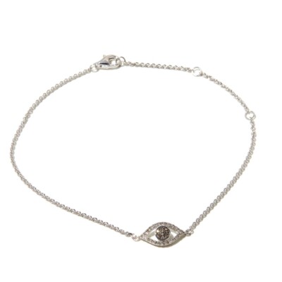 Sterling Silber Champagner & weiße Diamanten Evil Eye verstellbar Armband Raritäten