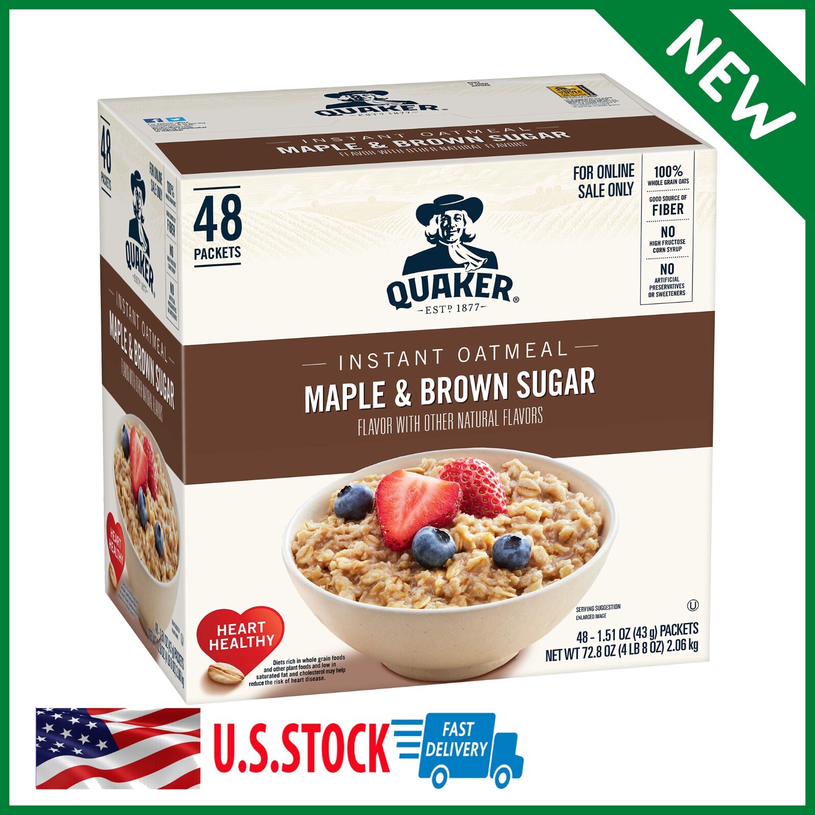 Quaker Oats インスタントオートミール メープルブラウンシュガー 朝食シリアルフード 48パケット International