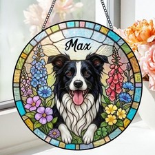 Personalized Pet Portrait Glass Suncatcher, Custom Pet Memorial Stained Glass