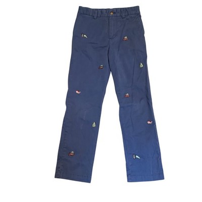 Vineyard Vines Chino Pants Boys 8 Blue Christmas Tree Wagon Whale Embroidered